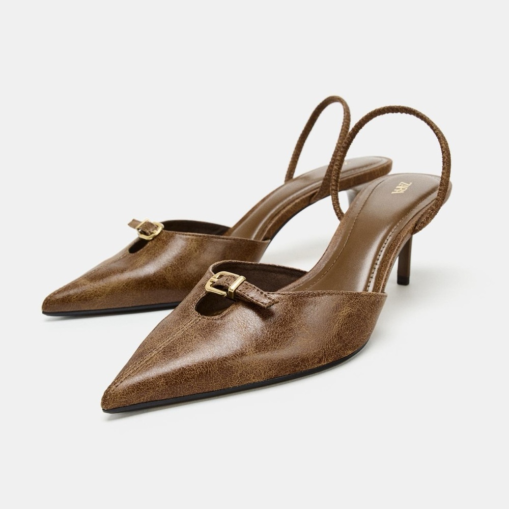 Zara Brown Kitten Heel Slingbacks🤎